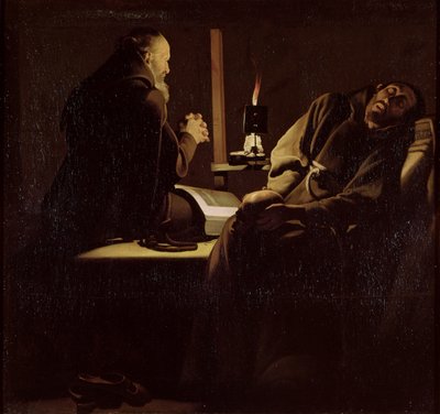 The Ecstasy of St. Francis, A Monk at Prayer with a Dying Monk, 1640-45 by Georges de La Tour
